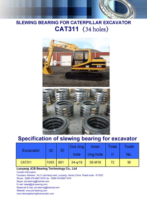 slewing bearing for caterpillar excavator CAT311 holes 34