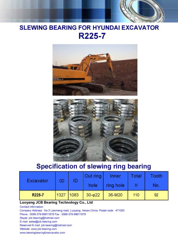 slewing bearing for hyundai excavator R225-7