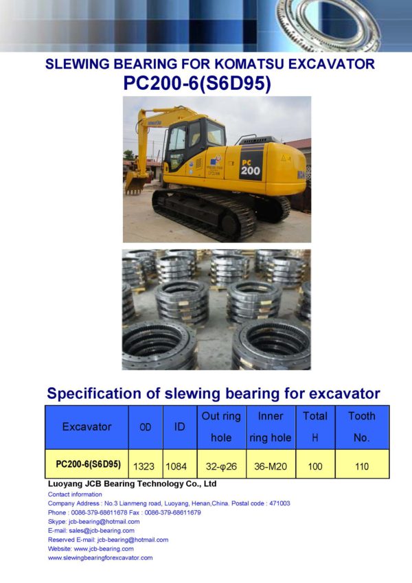 slewing bearing for komatsu excavator PC200-6-S6D95