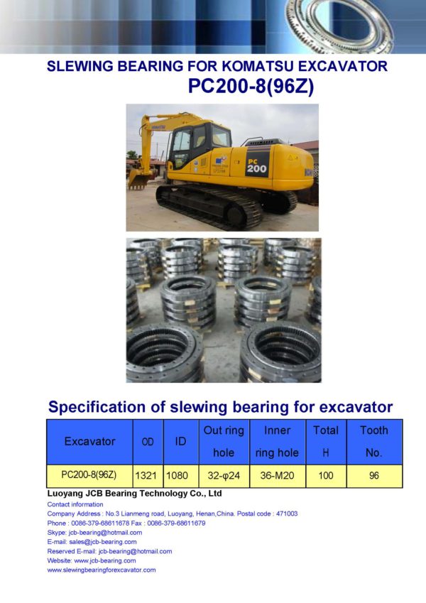 slewing bearing for komatsu excavator PC200-8 tooth 96