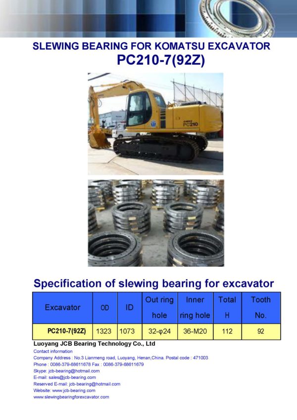 slewing bearing for komatsu excavator PC210-7 tooth 92