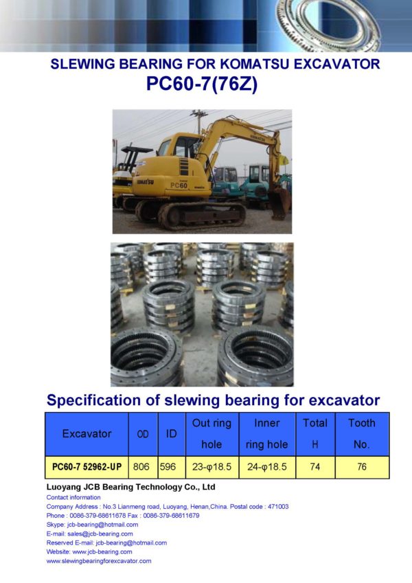slewing bearing for komatsu excavator PC60-7 tooth 76