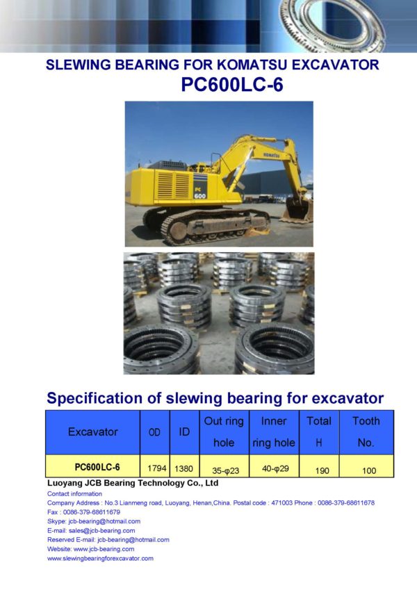 slewing bearing for komatsu excavator PC600LC-6