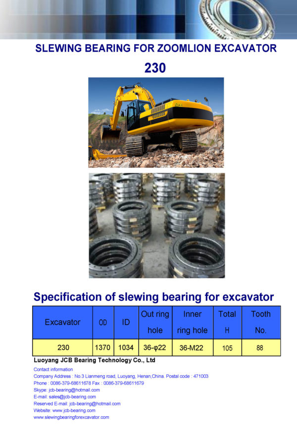 slewing bearing for zoomlion excavator 230