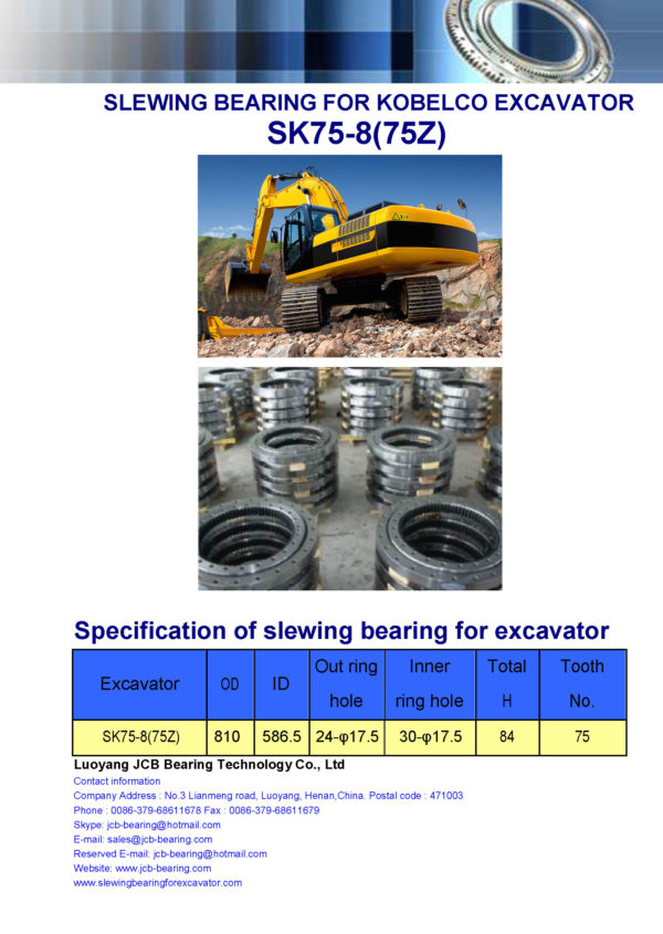 slewing bearing for kobelco excavator SK75-8 tooth 75