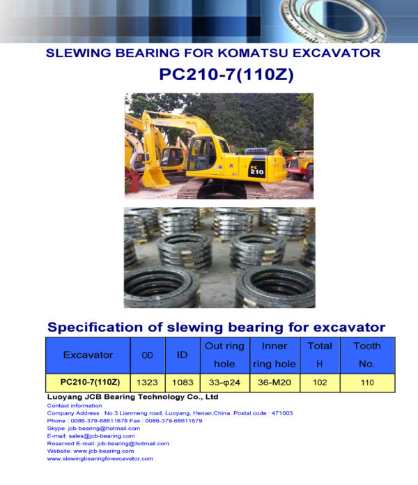 slewing bearing for komatsu excavator PC210-7 tooth 110