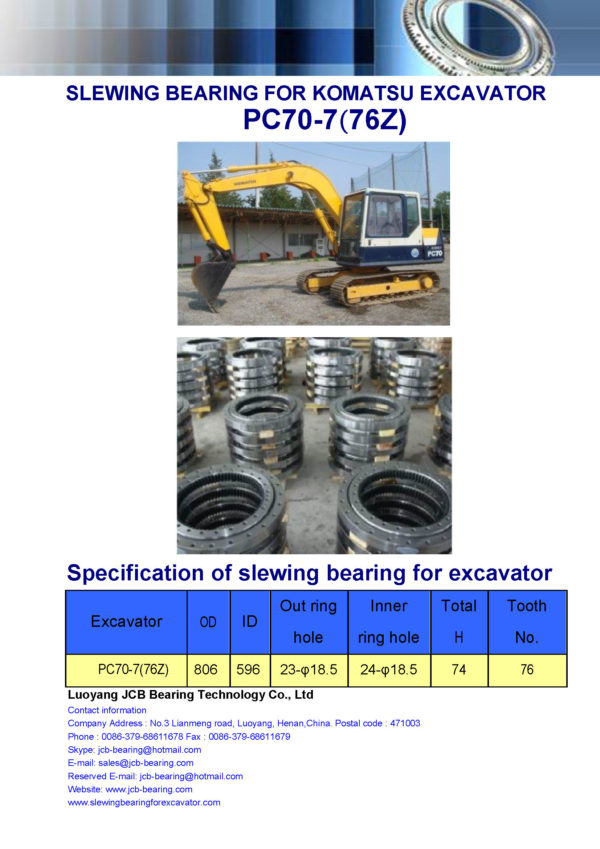 slewing bearing for komatsu excavator PC70-7 tooth 76