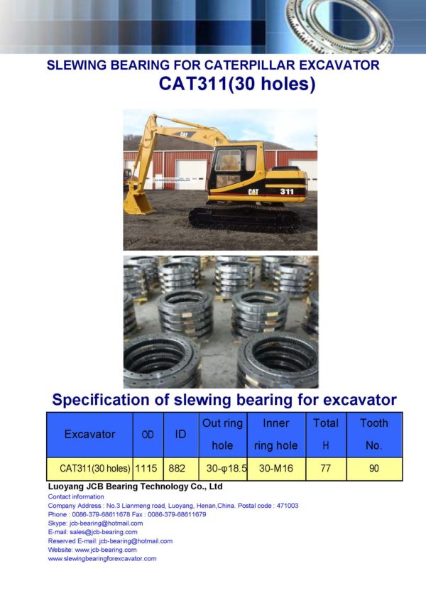 slewing bearing for caterpillar excavator CAT311 holes 30