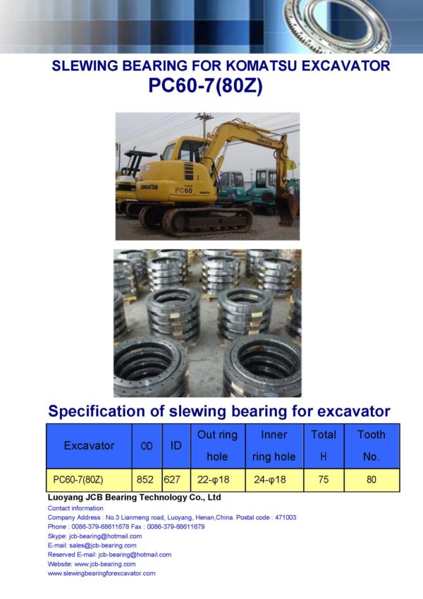 slewing bearing for komatsu excavator PC60-7 tooth 80