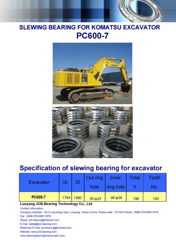 slewing bearing for komatsu excavator PC600-7