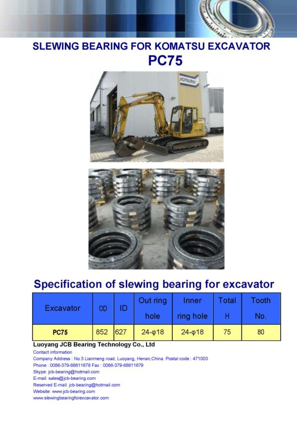 slewing bearing for komatsu excavator PC75