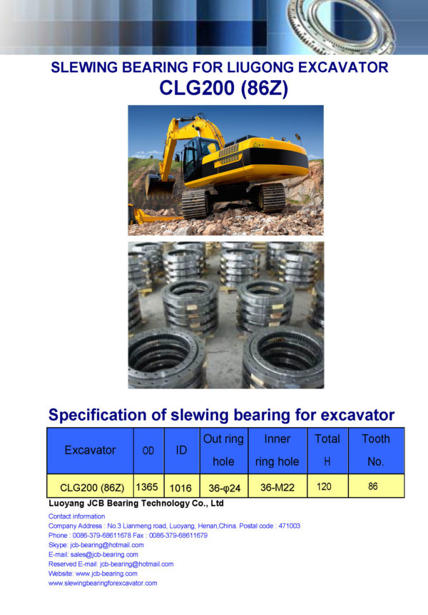 slewing bearing for liugong excavator CLG200 tooth 86