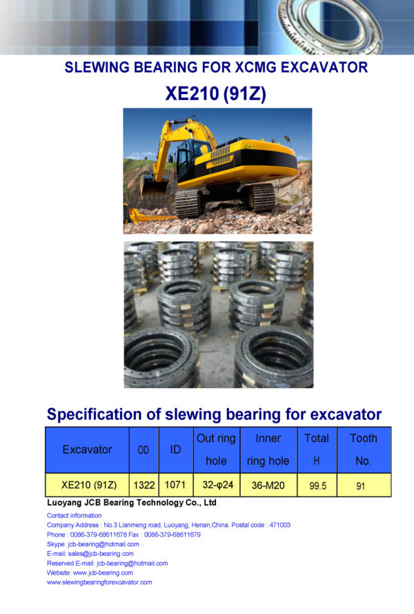 slewing bearing for xcmg excavator XE210 tooth 91