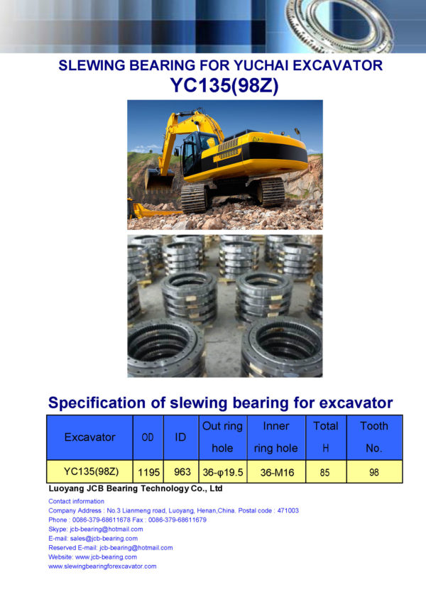 slewing bearing for yuchai excavator YC135 tooth 98