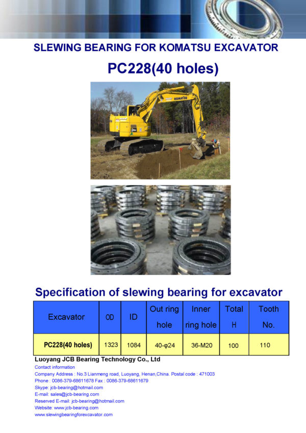 slewing bearing for komatsu excavator PC228 holes 40